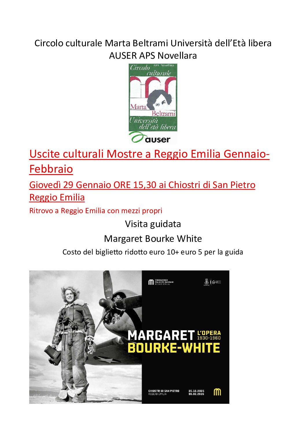 Uscite Mostre Reggio Emilia Gen-Feb 26